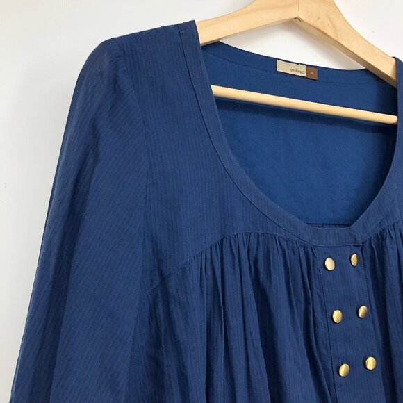 Wilfred Aritzia Navy Blue 3/4  balloon sleeve gold studded scoop neckline tunic - Picture 7 of 15